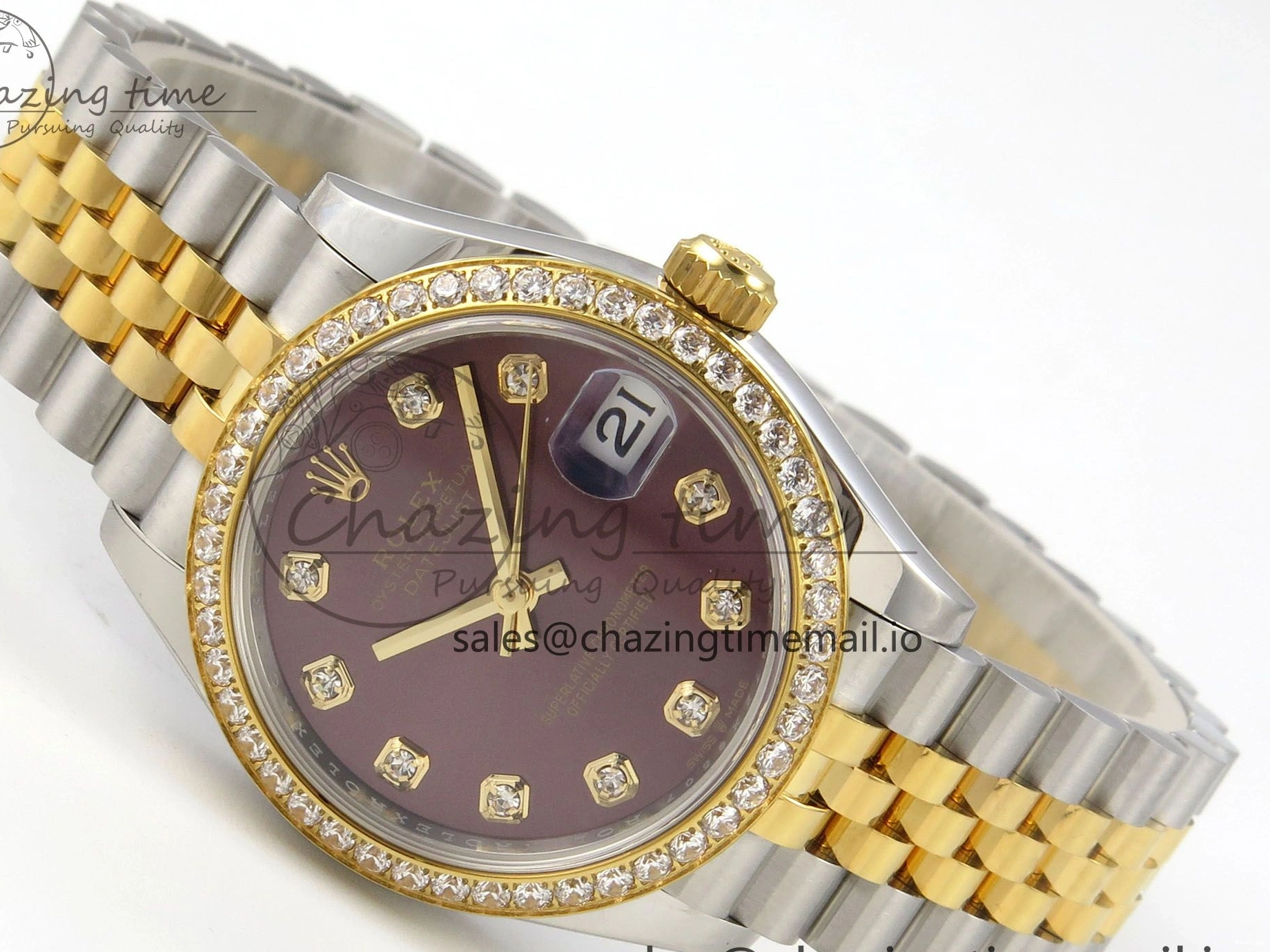 MiroTime 0207 Effortless DateJust 31 278383RBR THBF 1:1 Best Edition 904L Steel Brown Diamonds Dial Diamonds Bezel on SS YG Jubilee Bracelet HZ Cal. 10